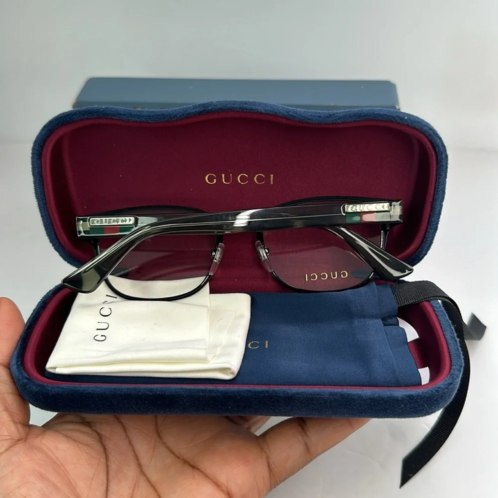 Auth - Gucci GG1118O 003 Eyeglasses Men's Black/Grey Full Rim Square Shape 52-2…